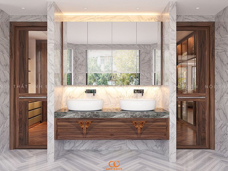 modern sink with lighting above