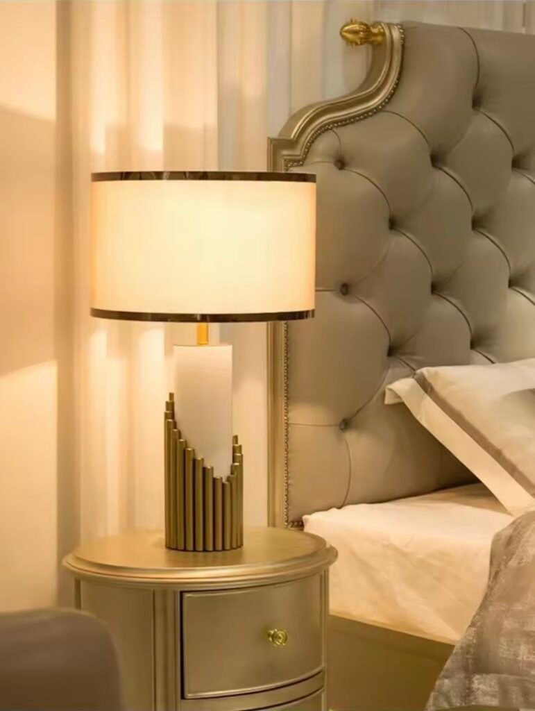 Modern gold and white rod table lamp