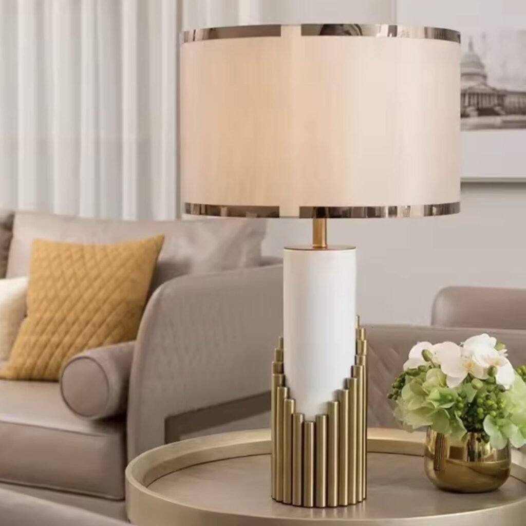 Modern gold and white rod table lamp