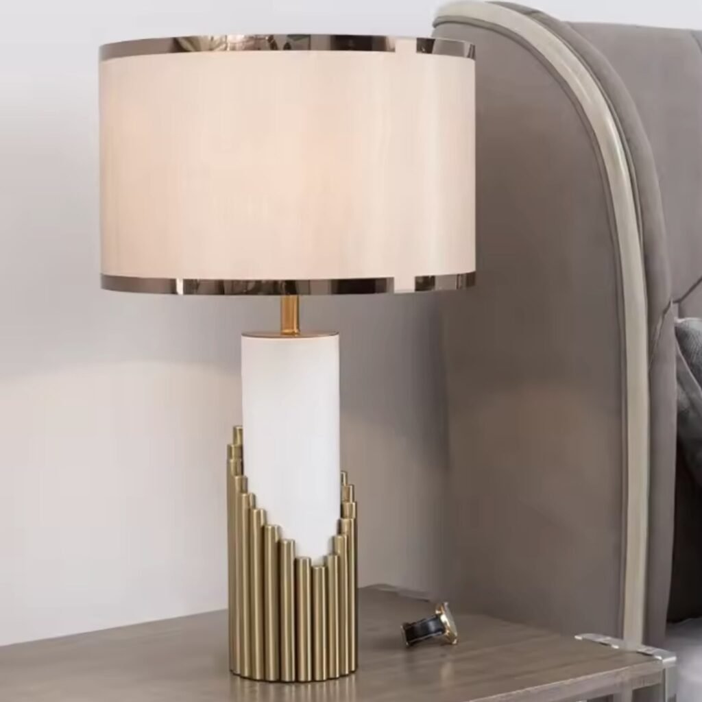 Modern gold and white rod table lamp